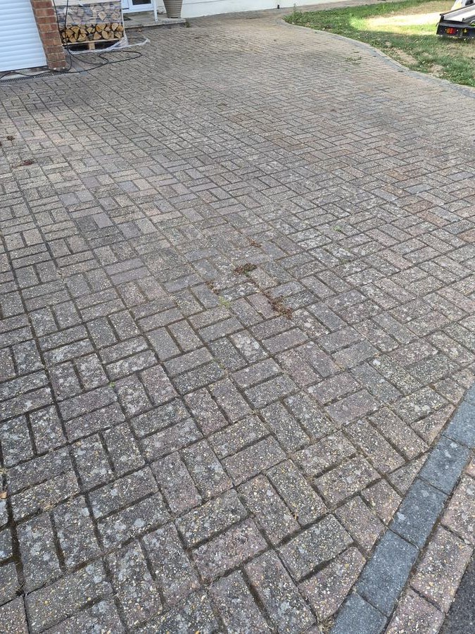 Driveway cleaning, block paving, before