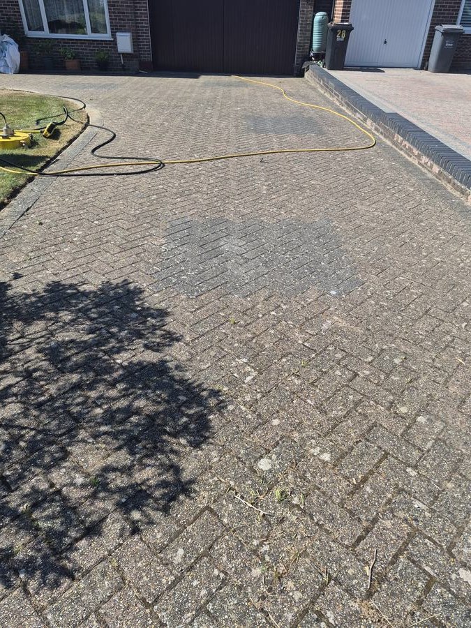 Driveway cleaning, block paving, before