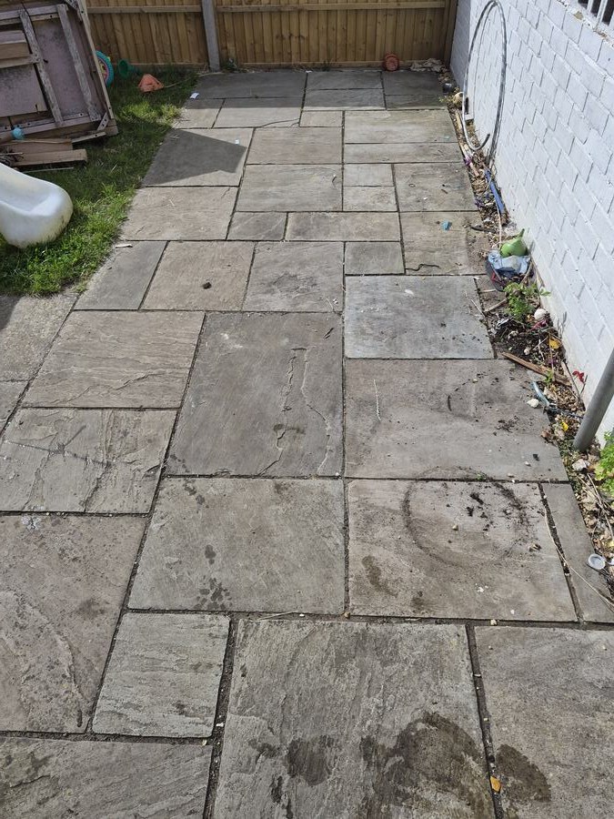 Patio cleaning, natural stone, before