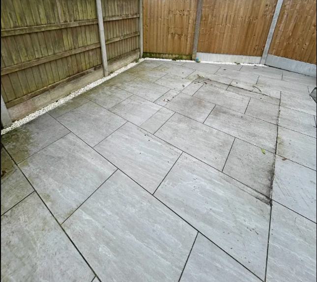Patio cleaning, porcelain slabs, before
