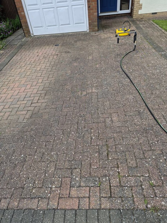 Driveway cleaning, block paving, before